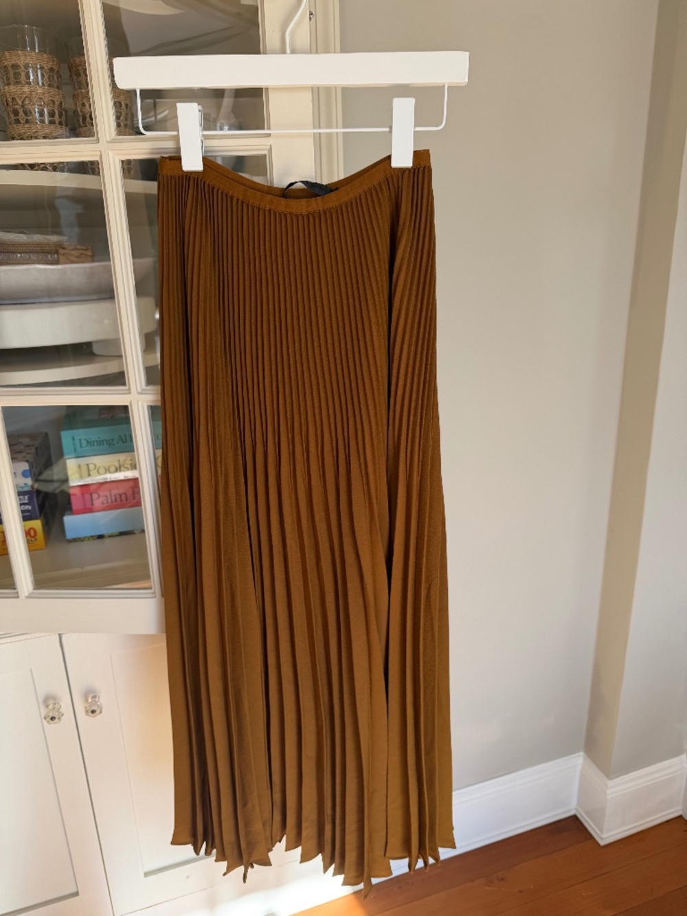 Jenni Kayne long pleated crepe skirt, dark camel, size Small